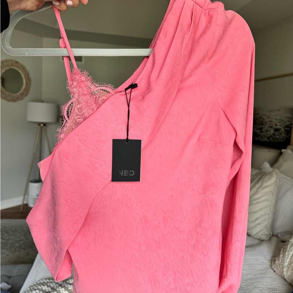 NBD Pink Lace Trim blouse
